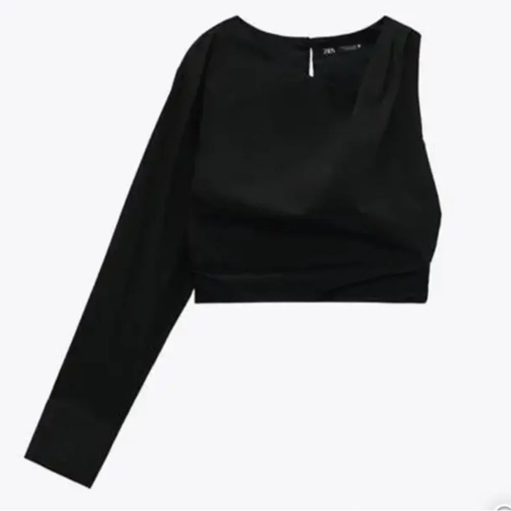 Zara One Sleeve Poplin Top - Picture 3 of 6